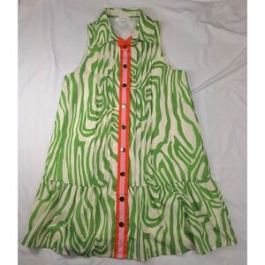 THML Button Green White Zebra Print Ruffle Dress Size Small